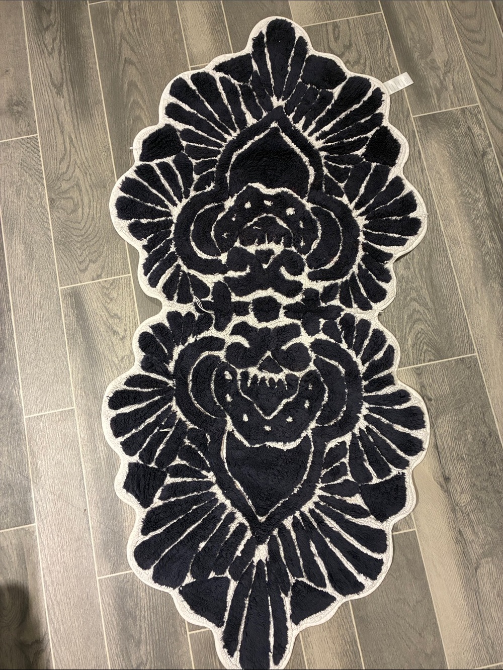 Anthropology- Navy & White Floral Bath Rug - Plush Accent Mat
